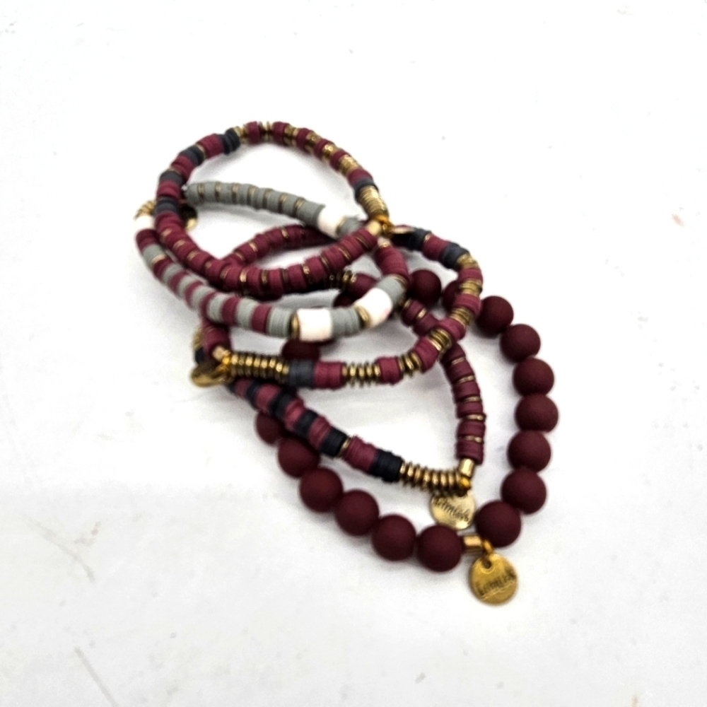 Erimish Navy And Maroon Stackable Beaded Bracelets Set Of 5